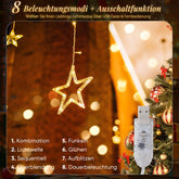 Salcar LED Sterne Lichtervorhang 1m x 1m mit 69 LEDs & 6 Sternen – Warmweiß, 8 Modi, USB, Weihnachts- & Partydeko
